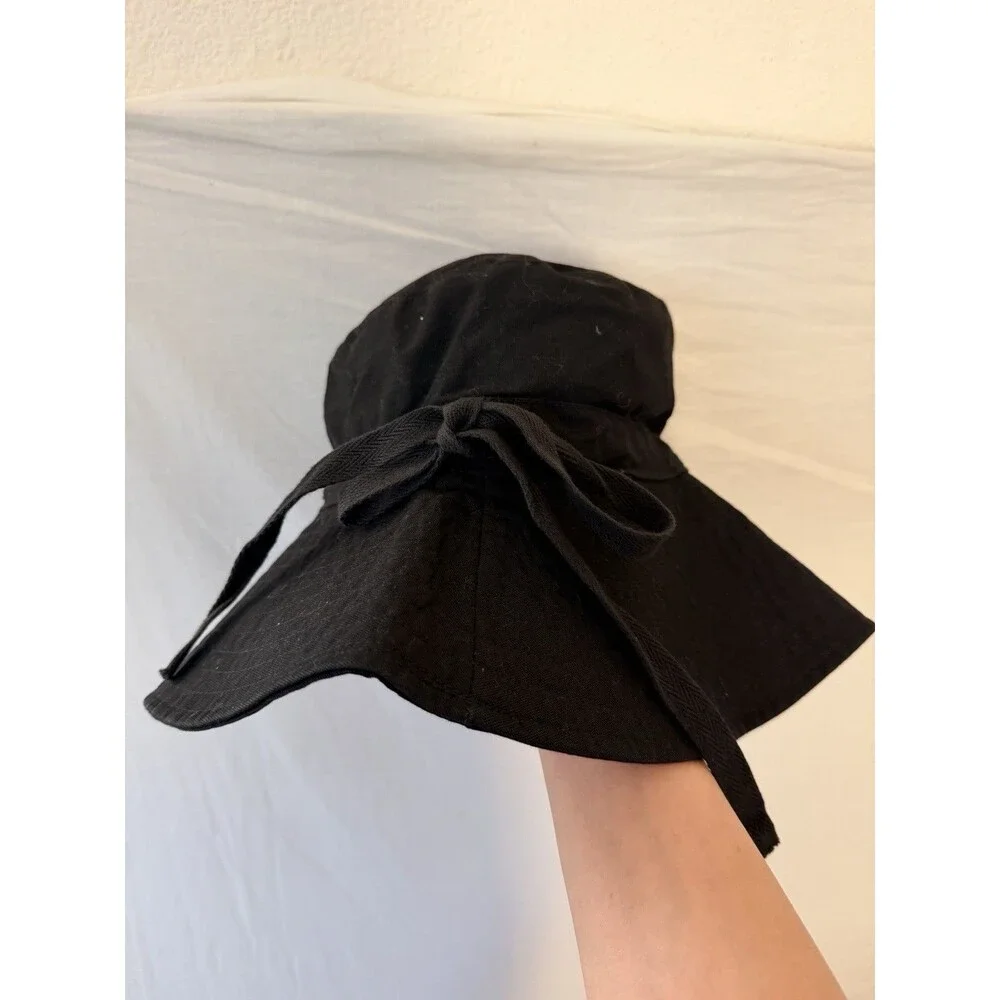 Helen Kaminski Black Wide Brim Bucket Hat Bow Detail Made in West Africa Resort - Picture 4 of 12